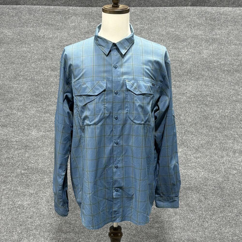 Columbia Shirt Mens XL Blue Plaid Vented Fishing Long Sleeve Button Front Hiking